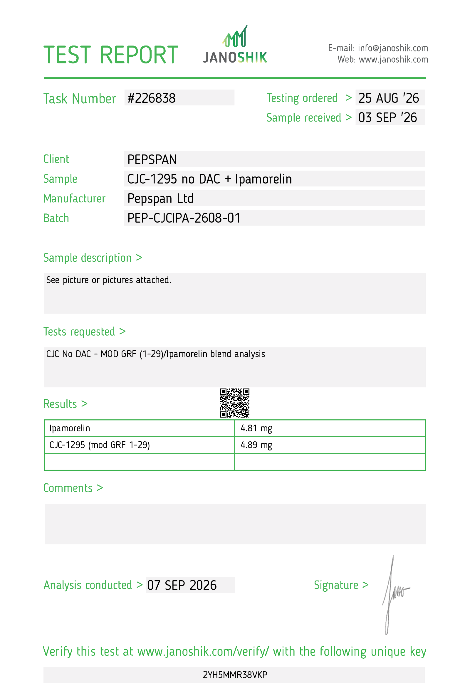 Test report for lot PEP-CJCIPA-2608-01